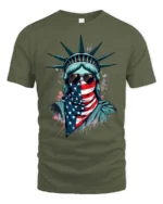 Radical Statue Of Liberty American Flag Bandana Tshirt - military green t-shirt on white background