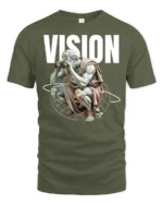Profound Classical Thinker Vision Globe Graphic Tshirt - military green t-shirt on white background