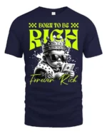 Dazzling Born To Be Rich Crowned Baby Graphic Tshirt - navy t-shirt on white background