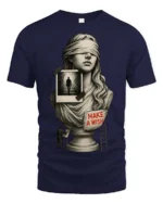 Thoughtful Blindfolded Statue Bust Photo Collage Graphic Tee - navy t-shirt on white background