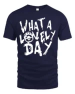 Dystopian Wasteland Flaming Skull Symbol Graphic Tee - navy t-shirt on white background