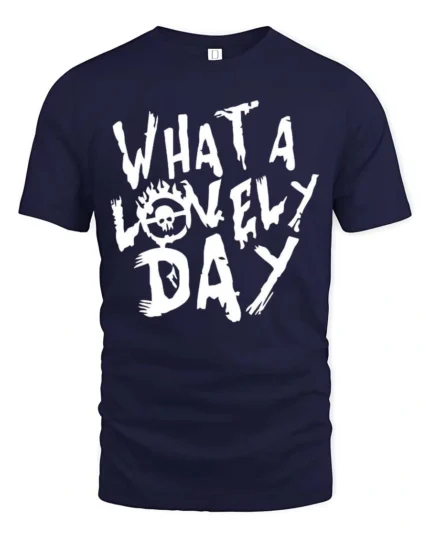 Dystopian Wasteland Flaming Skull Symbol Graphic Tee - navy t-shirt on white background