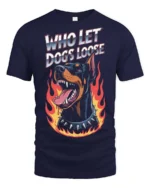 Fierce Who Let Dogs Loose Doberman Flame Graphic Tee - navy t-shirt on white background