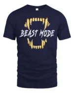 Powerful Beast Mode Golden Teeth Monster Graphic Tshirt - navy t-shirt on white background