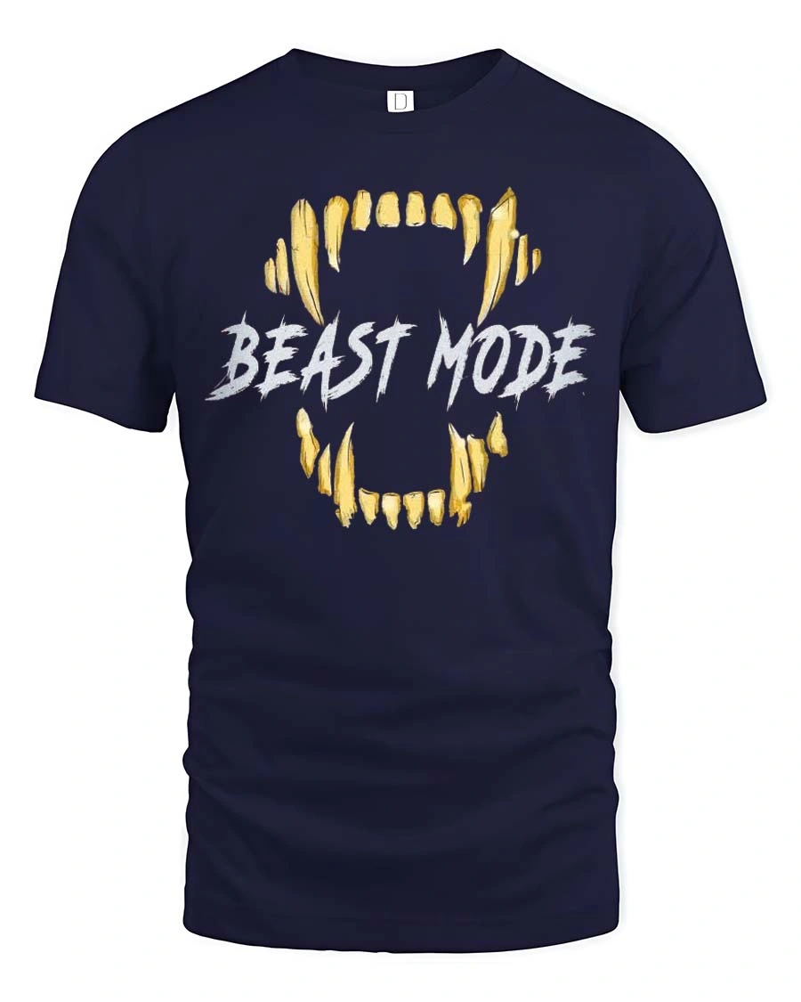 Powerful Beast Mode Golden Teeth Monster Graphic Tshirt - 1 Powerful Beast Mode Golden Teeth Monster Graphic Tshirt - navy t-shirt on white background
