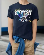 Sarcastic I Hate People Cute Grim Reaper Halloween Tshirt - model wearing navy tee with hands in pockets