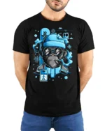 Chilly Snowboarding Ape Winter Resort Sports Graphic Tee - model wearing black tee with hands behind back