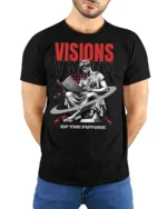 Vintage Renaissance Statue Reading Newspaper Soft Tshirt - model wearing black tee with hands behind back