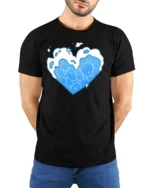 Gentle Marine Water Current Heart Shape Soft Tshirt - model wearing black tee with hands behind back