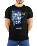 Marvelous Vincent Van Gogh Starry Night Painter Graphic Tee - model wearing black tee with hands behind back