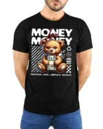 Adorable Teddy Bear Priceless Love Limitless Wealth Tee - model wearing black tee with hands behind back