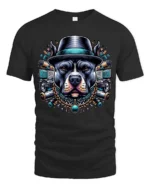 Classy Pitbull Wearing Top Hat Luxury Streetwear Tshirt - black t-shirt on white background