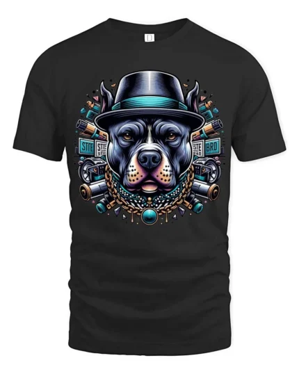 Classy Pitbull Wearing Top Hat Luxury Streetwear Tshirt - black t-shirt on white background