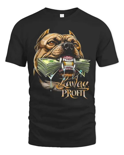 Powerful Lavlay Profit Pitbull Chomp Money Graphic Tee - black t-shirt on white background