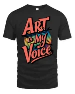 Vibrant Retro Sunset Art Is My Voice Typography Tshirt - black t-shirt on white background