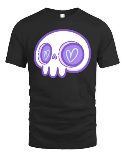 Charming Pastel Sugar Skull Heart Eyes Gothic Graphic Tee - black t-shirt on white background