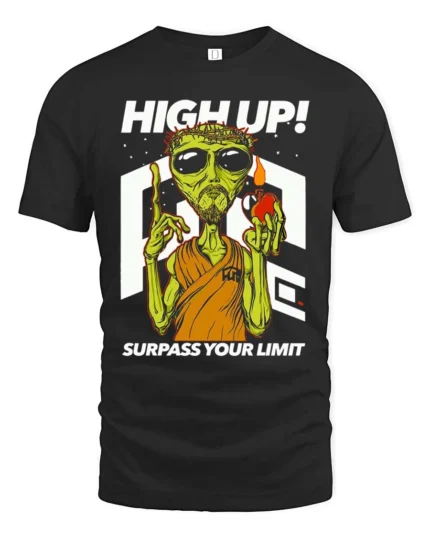 Dynamic High Up Alien Surpass Your Limit Sci Fi Graphic Tee - black t-shirt on white background
