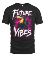 Tropical Future Vibes Toucan Bird Splash Graphic Tee - black t-shirt on white background