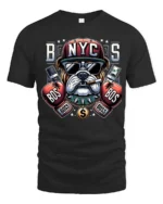 Badass New York City Bulldog Boxing Boss Graphic Tshirt - black t-shirt on white background