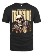 Quest For Riches Golden Skull Luxury Bling Graphic Tee - black t-shirt on white background