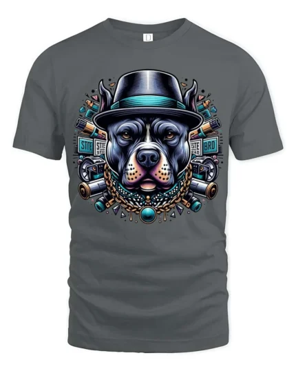 Classy Pitbull Wearing Top Hat Luxury Streetwear Tshirt - gray t-shirt on white background