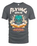 Thrilling Flying With Me Teal Alien Spaceship Tshirt - gray t-shirt on white background