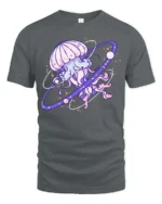 Cosmic Celestial Jellyfish Planet Ring Nebula Graphic Tee - gray t-shirt on white background
