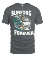 Adventurous Surfing Forever Skeleton Wave Rider Graphic Tee - gray t-shirt on white background