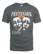 Emotional Master Pretender Tragedy Comedy Mask Graphic Tee - gray t-shirt on white background