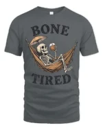 Sarcastic Bone Tired Sleeping Skeleton Hammock Graphic Tee - gray t-shirt on white background