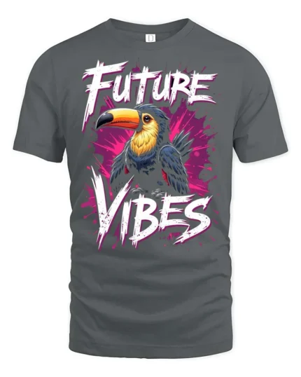 Tropical Future Vibes Toucan Bird Splash Graphic Tee - gray t-shirt on white background