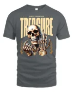 Quest For Riches Golden Skull Luxury Bling Graphic Tee - gray t-shirt on white background