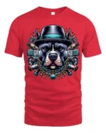 Classy Pitbull Wearing Top Hat Luxury Streetwear Tshirt - red t-shirt on white background