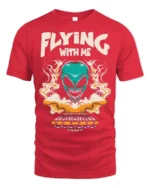 Thrilling Flying With Me Teal Alien Spaceship Tshirt - red t-shirt on white background