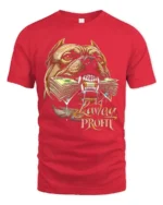Powerful Lavlay Profit Pitbull Chomp Money Graphic Tee - red t-shirt on white background