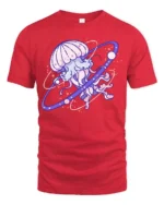 Cosmic Celestial Jellyfish Planet Ring Nebula Graphic Tee - red t-shirt on white background
