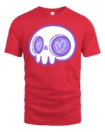 Charming Pastel Sugar Skull Heart Eyes Gothic Graphic Tee - red t-shirt on white background