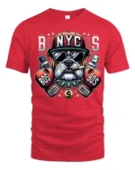 Badass New York City Bulldog Boxing Boss Graphic Tshirt - red t-shirt on white background
