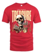 Quest For Riches Golden Skull Luxury Bling Graphic Tee - red t-shirt on white background