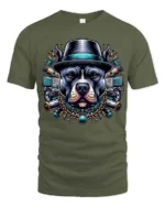 Classy Pitbull Wearing Top Hat Luxury Streetwear Tshirt - military green t-shirt on white background