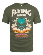 Thrilling Flying With Me Teal Alien Spaceship Tshirt - military green t-shirt on white background