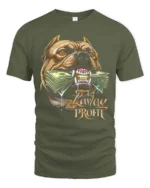 Powerful Lavlay Profit Pitbull Chomp Money Graphic Tee - military green t-shirt on white background