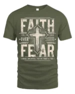 Inspiring Faith Over Fear Psalm Bible Verse Graphic Tee - military green t-shirt on white background