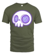 Charming Pastel Sugar Skull Heart Eyes Gothic Graphic Tee - military green t-shirt on white background