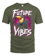 Tropical Future Vibes Toucan Bird Splash Graphic Tee - military green t-shirt on white background