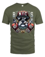 Badass New York City Bulldog Boxing Boss Graphic Tshirt - military green t-shirt on white background