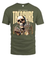 Quest For Riches Golden Skull Luxury Bling Graphic Tee - military green t-shirt on white background