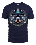 Classy Pitbull Wearing Top Hat Luxury Streetwear Tshirt - navy t-shirt on white background
