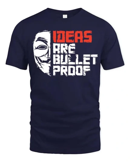 Thought Provoking Ideas Are Bullet Proof Anonymous Tshirt - navy t-shirt on white background
