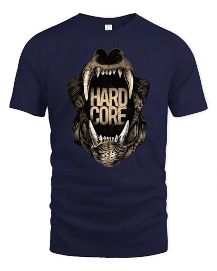 Intense Hardcore Roaring Bear Monster Jaws Graphic Tee - navy t-shirt on white background
